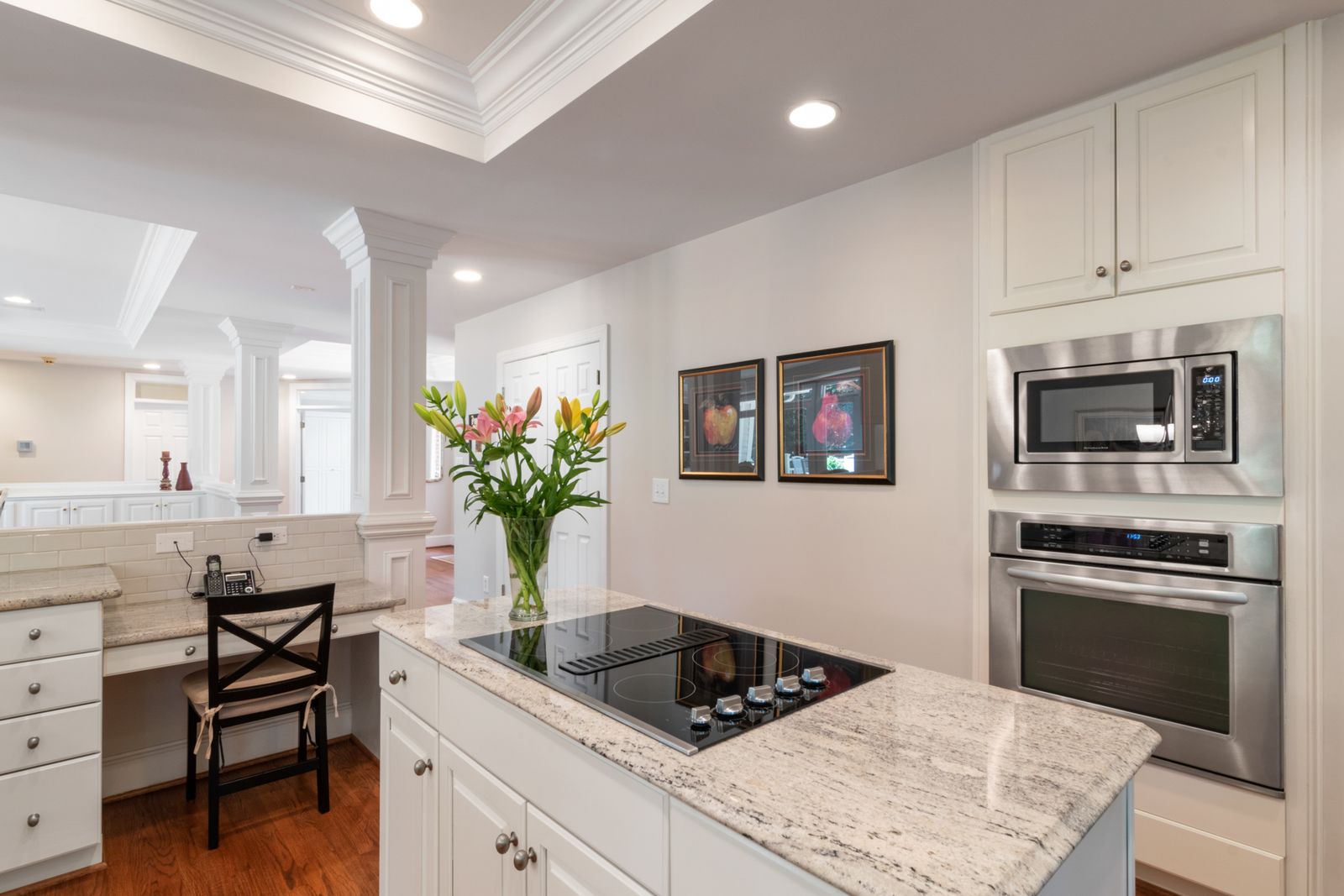 Recessed lighting installed in a modern kitchen ceiling